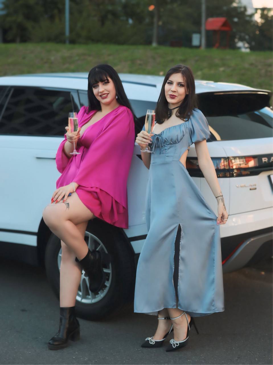 Duo shoot · pink and blue satin