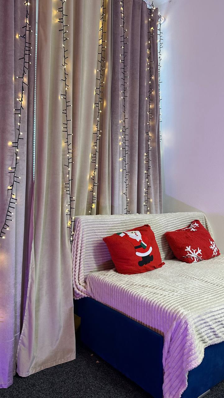 Winter set · festive curtains and lights