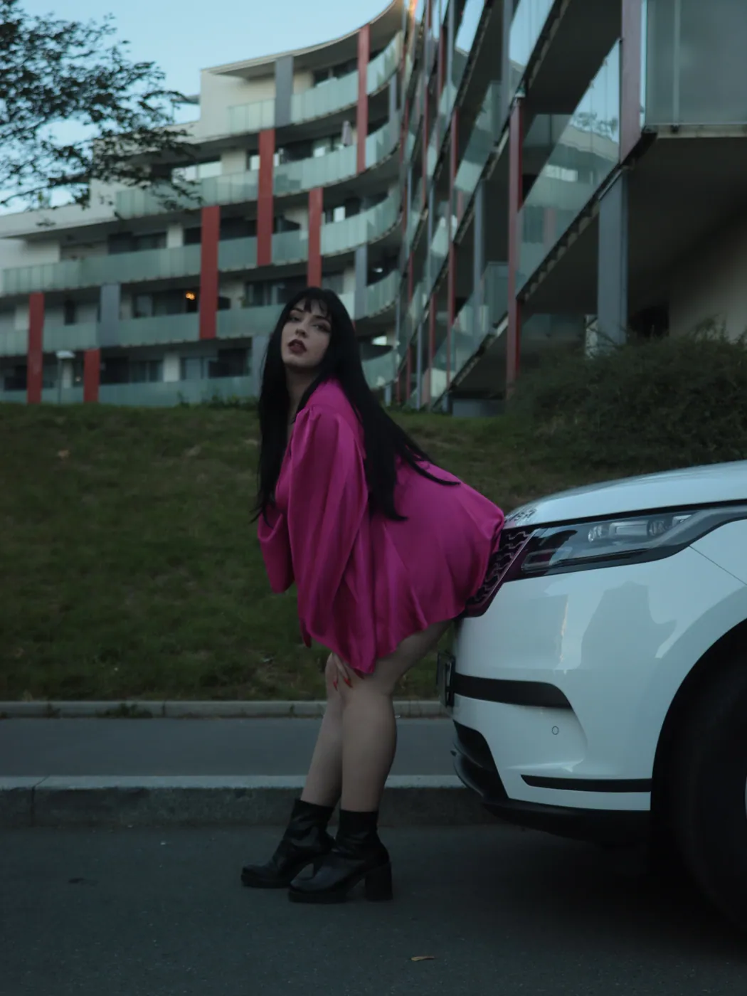 Pink silk dress · street shoot