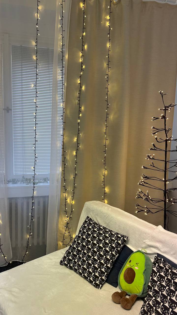 Fairy lights curtain · warm bedroom mood