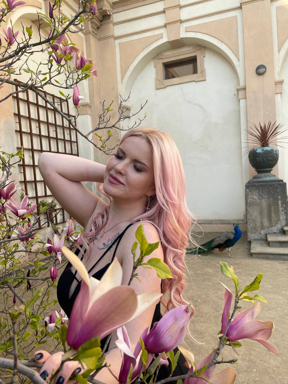 Magnolia bloom · pink hair portrait