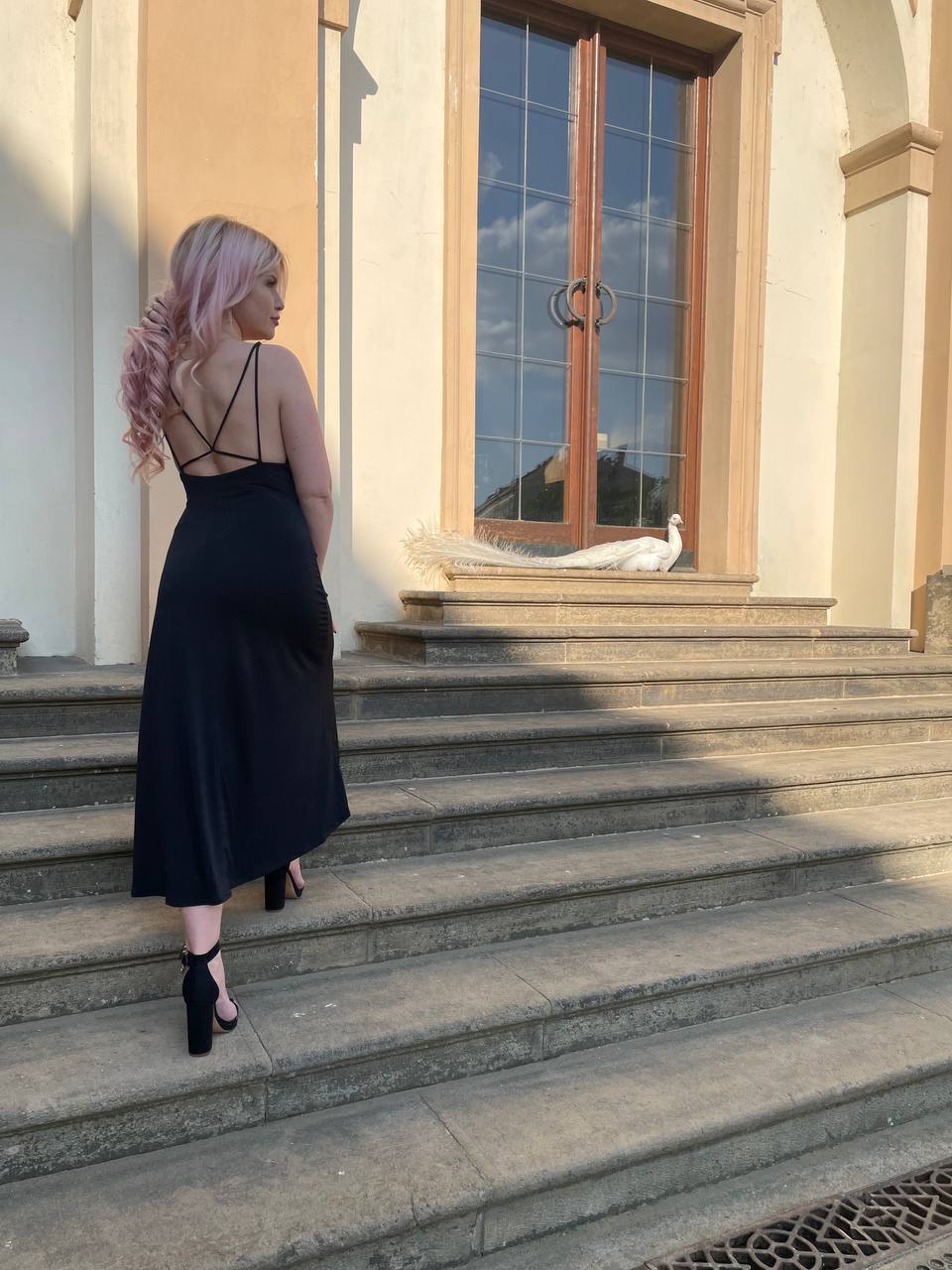 Open-back black dress · palace shoot