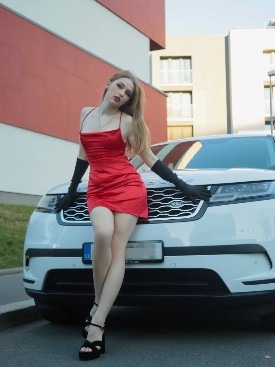 Red dress · black gloves editorial
