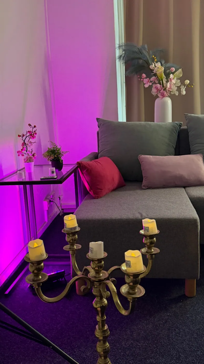 Cozy sofa nook · warm accents
