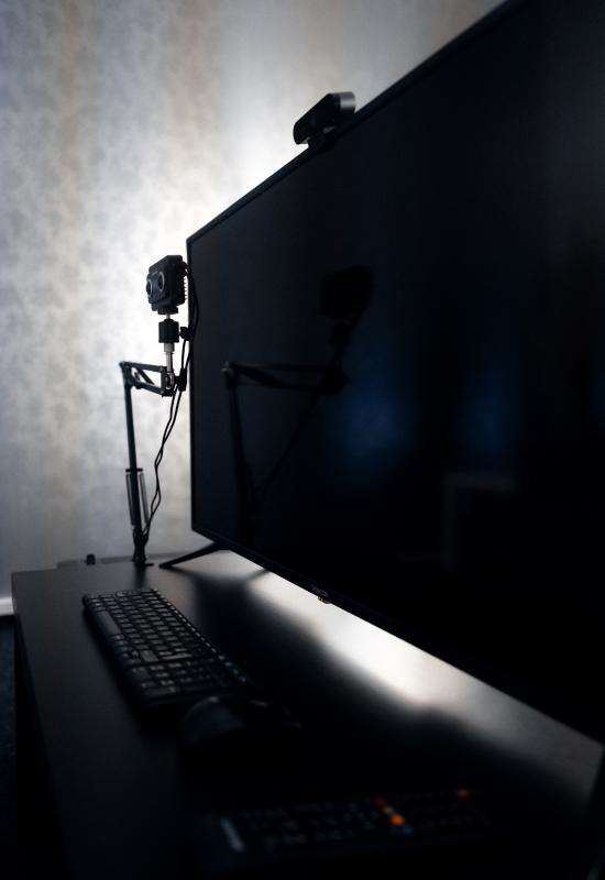 Streaming station · monitor & webcam setup