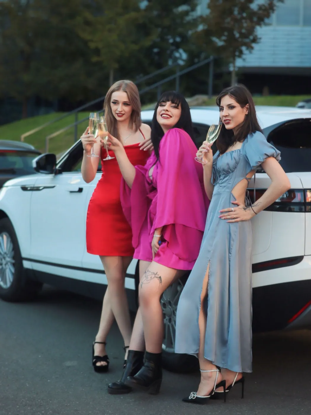 Trio celebration · champagne & luxury car
