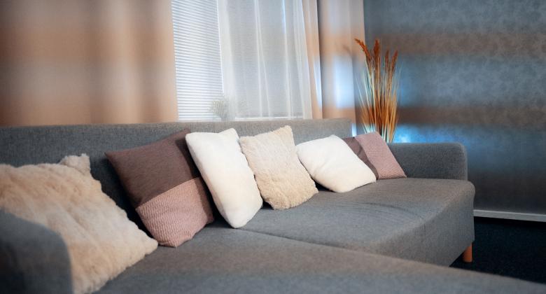Soft sofa set · neutral pillows