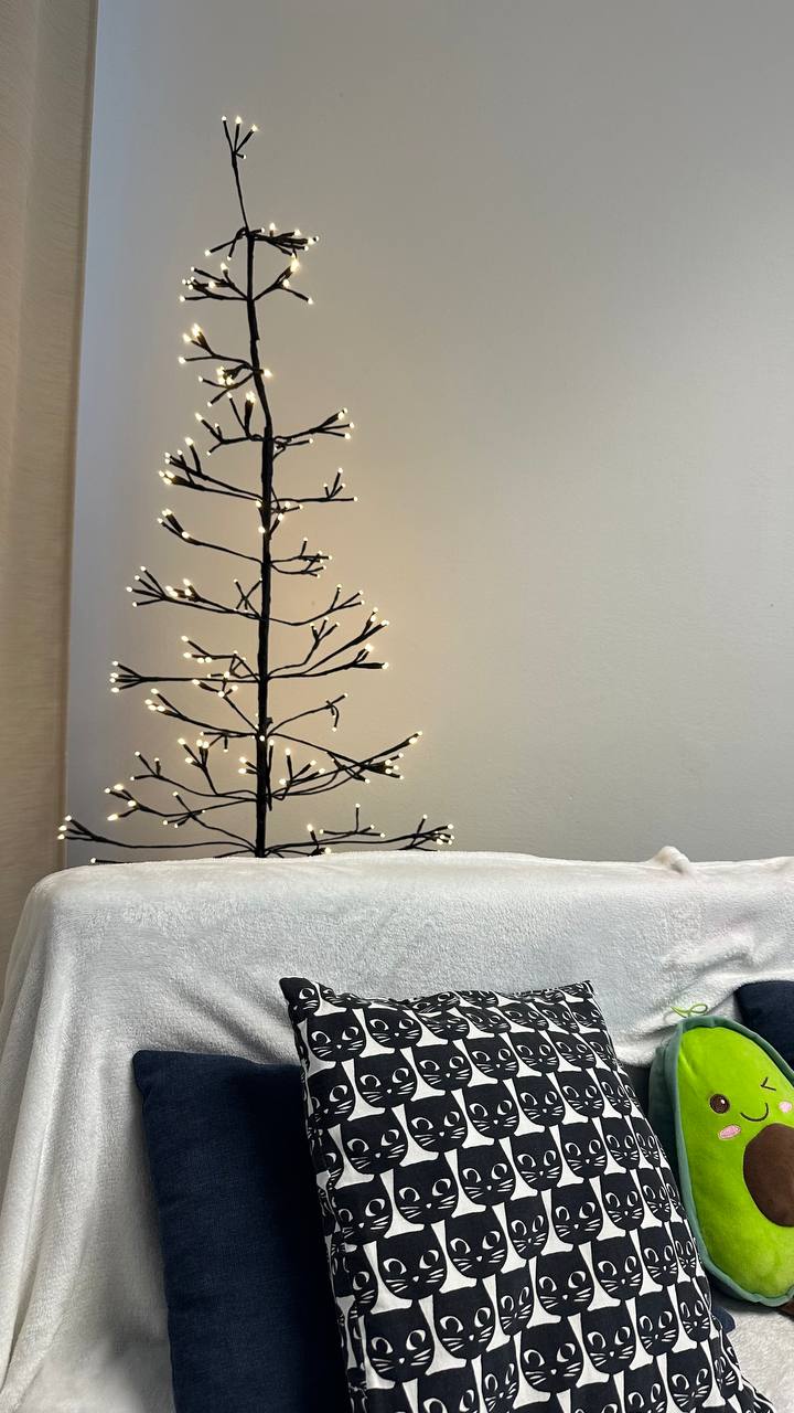LED tree · cozy studio corner