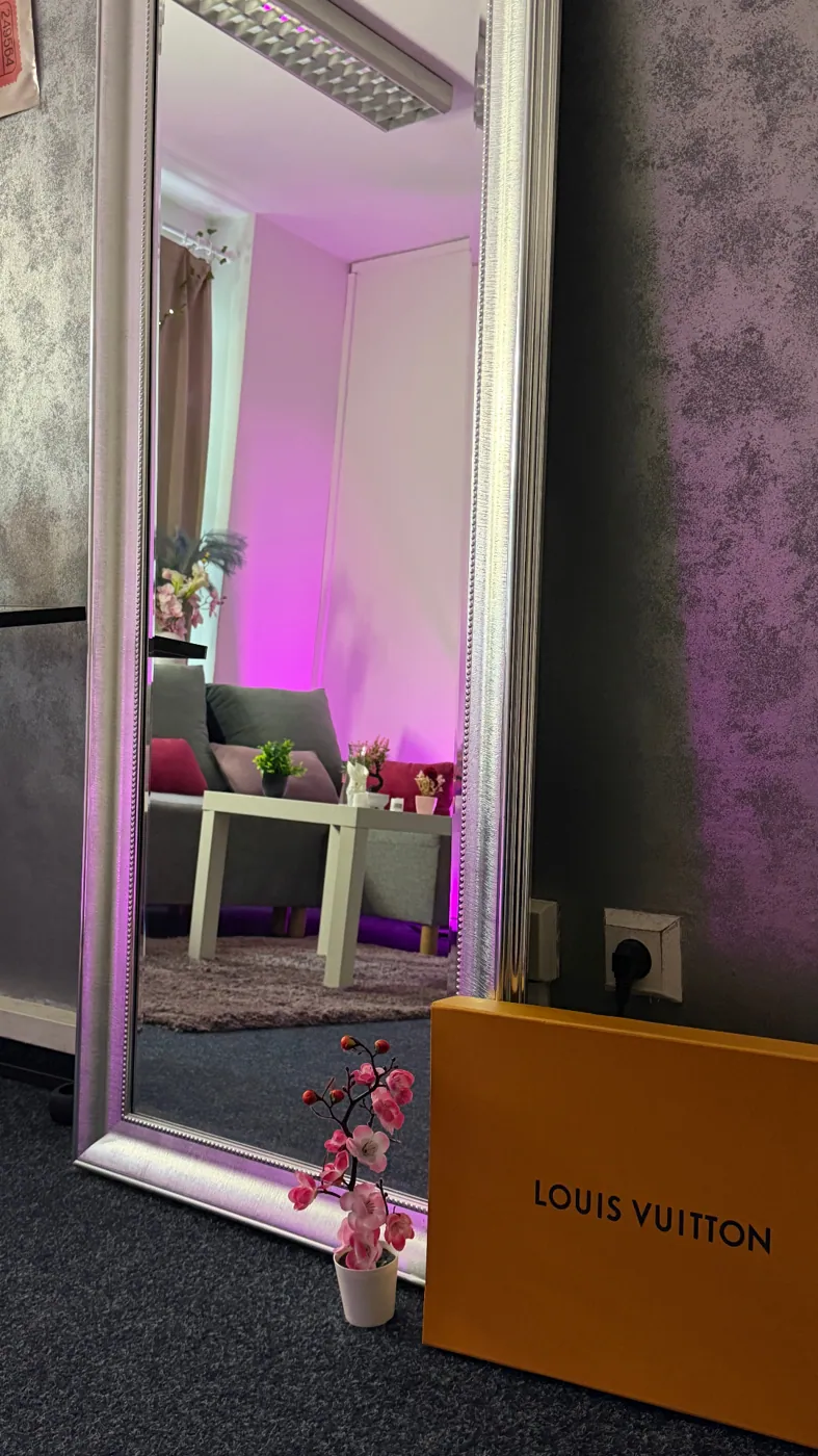 Mirror reflection · pink neon ambiance